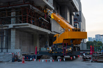 Fototapeta premium rebar equipment, reinforced steel in construction design 