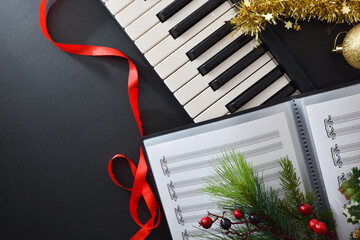 Choral christmas performance concept background with piano