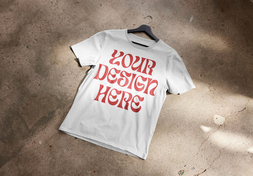 T Shirt Mockup on a Floor With Custom Color