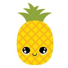 Cute fruit with kawaii eyes. Flat design vector illustration on white background