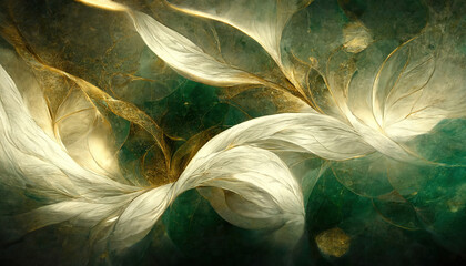 Abstract 4k wallpaper. Digital art marbling texture, green and gold colors