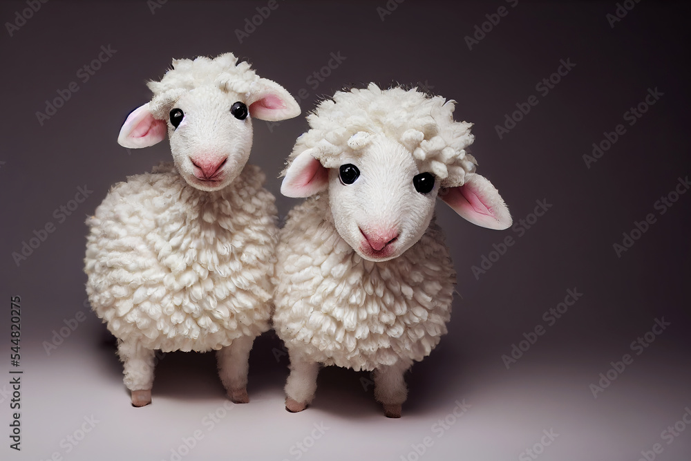 Wall mural Picture of two white sheep in studio setting