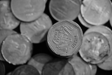 coins collection selective focus coin 1 one rupee 1985