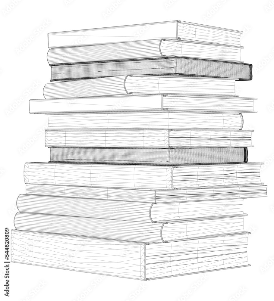 Poster wireframe of stack books from black lines isolated on white background. front view. 3d. vector illus