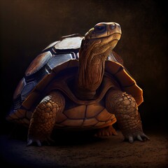 Naklejka premium Stunning photorealistic dramatic portrait of giant Galapagos turtle. Ai generated illustration
