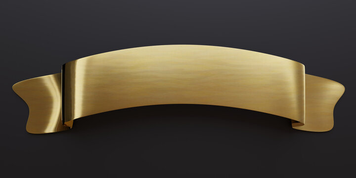 Gold riibbon banner isolated on black, overhead. Black Friday Sale
