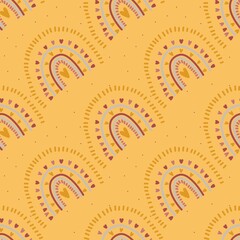 yellow seamless pattern with rainbow with herarts for valentine's day
