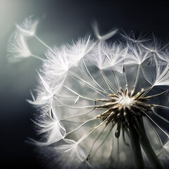 Naklejka premium Photorealistic macro illustration of white dendelion, ai generated