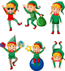 Cute kid wearing elf costume cartoon set