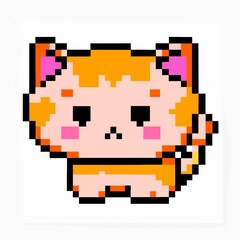 Classic 8 bit pixel art illustration of cute kitten. Retro 8 bit pixel art style simple illustration of cute kitten used in old arcade games played on gaming console