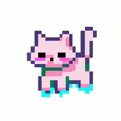 Classic 8 bit pixel art illustration of cute kitten. Retro 8 bit pixel art style simple illustration of cute kitten used in old arcade games played on gaming console