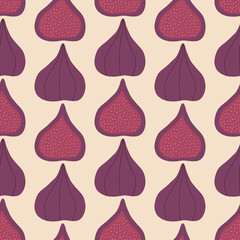 Fig fruit hand drawn vector illustration in flat style. Sweet summer seamless pattern fabric or wallpaper.