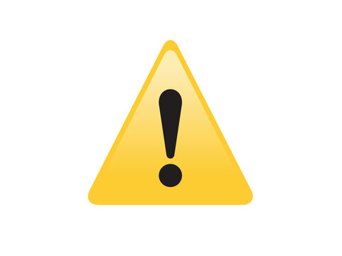 Yellow triangle warning or alert icon with black exclamation mark inside on transparent background