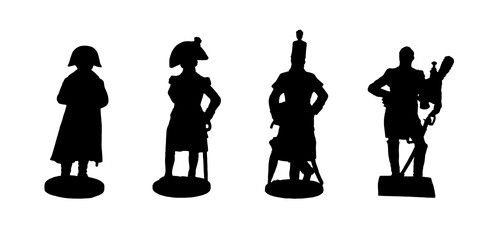 Napoleon Bonaparte, Horatio Nelson, English officer and French dragoon. Historical figures. Silhouette drawing.
