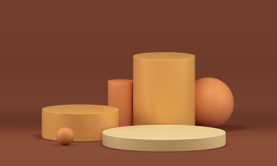 Cylinder 3d podium geometric stage award arena sphere decor element realistic vector illustration