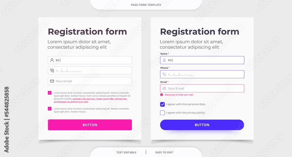 Wall mural set ui elements web registration page, popup form, subscribe form, contact form, callback form. mode