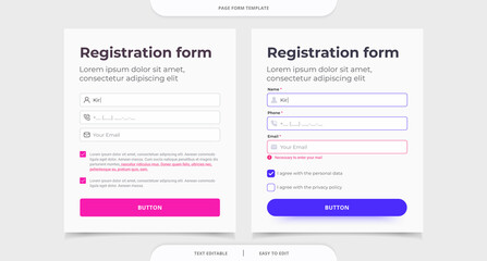Set UI elements web registration page, popup form, subscribe form, contact form, callback form. Modern web design template.