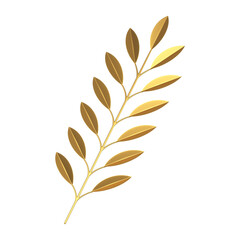 Fototapeta premium Golden botanic branch stem lush leaves metallic decor element 3d icon realistic illustration