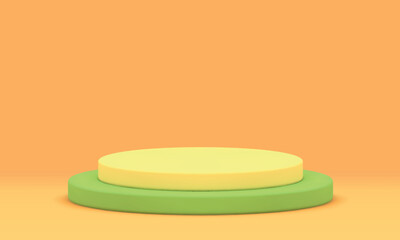 3d bright podium cylinder stage yellow green performance platform studio background realistic vector