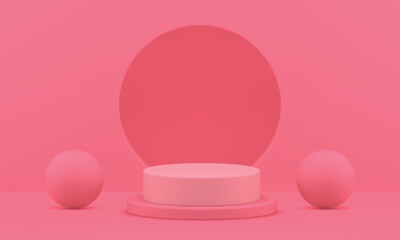 Pink 3d cylinder podium level promo foundation geometric round shape realistic vector illustration