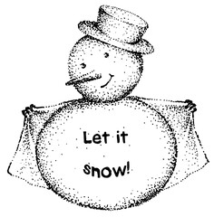 Funny snowmen, black and white dots artwork. christmas illustration isolated on transparent background. Png clipart, postcard, invitation, greeting card