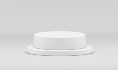 White 3d podium empty cylinder foundation platform for win champion celebration realistic vector