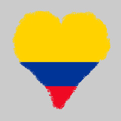 Colombia colorful flag in heart shape with brush stroke style isolated on grey background