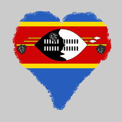 Eswatini colorful flag in heart shape with brush stroke style isolated on grey background