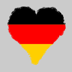 Germany colorful flag in heart shape with brush stroke style isolated on grey background