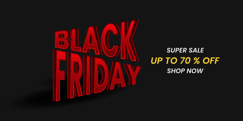 Black Friday banner template. minimal, 3d concept. black, red, white, yellow. Use for flyer, banner, promotion, advertising, web, social, ads