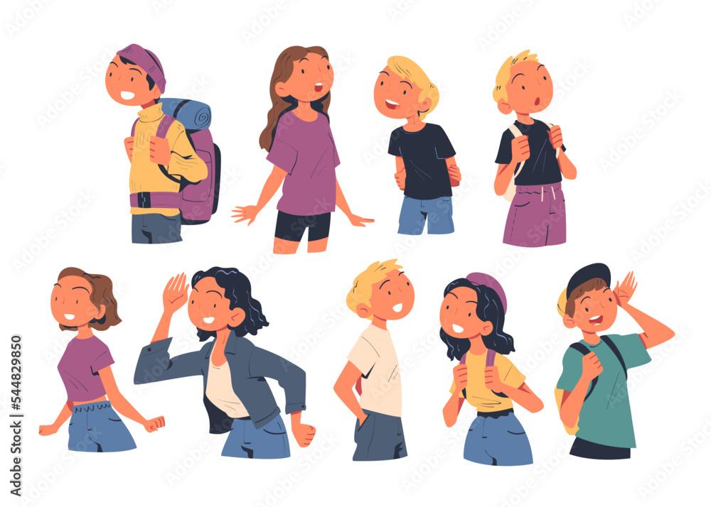 Poster people characters looking into the distance with curious face vector set