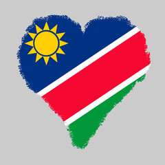 Namibia colorful flag in heart shape with brush stroke style isolated on grey background