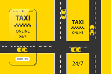 Taxi mobile application or ordering taxi online from smartphone concept illustration