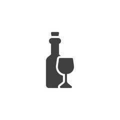 Wine bottle and glass vector icon
