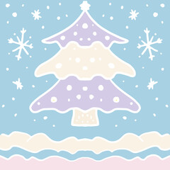 christmas tree with snow vector doodle background