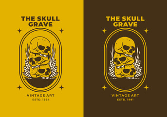 Vintage art illustration of a pile of skulls