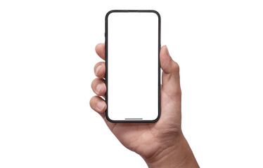 Smartphone hand PNG - clipping path , Studio shot of Smartphone  with blank phone screen for...