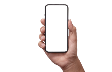 Smartphone hand PNG - clipping path , Studio shot of Smartphone  with blank phone screen for Infographic Global Business web site design app