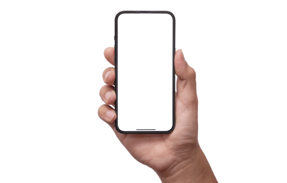 Smartphone hand PNG - clipping path , Studio shot of Smartphone  with blank phone screen for Infographic Global Business web site design app