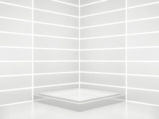 Obraz premium 3D White Sci-Fi product display background. Scientific podium with white neon lights.