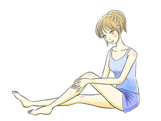 足をスキンケアする若い女性のイラスト