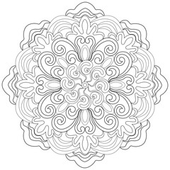 Colouring page, hand drawn, vector. Mandala 113, ethnic, swirl pattern, object isolated on white background.