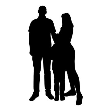 Family silhouette vector. Man woman and child black stencil. Abstract image heterosexual couple with son. Shadow adults and kid isolated illustration