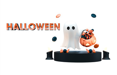 Halloween Ghost with Candies. 3D Illustration