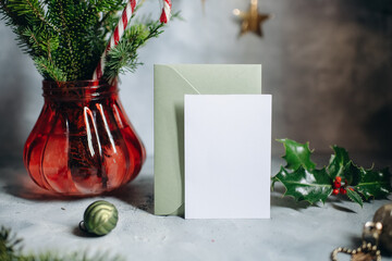 Mockup of christmas card, christmas party invitation, letter or postcard
