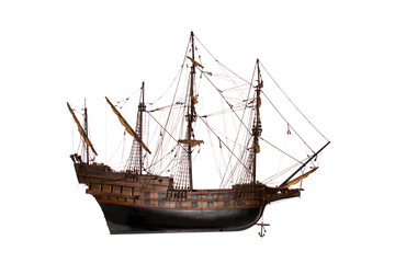  model of old wooden sailing ship - obrazy, fototapety, plakaty