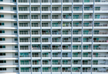 The white mansion block in the Pattaya beach of Thailand. Condominium for travelers, Residential with an outside and high view.