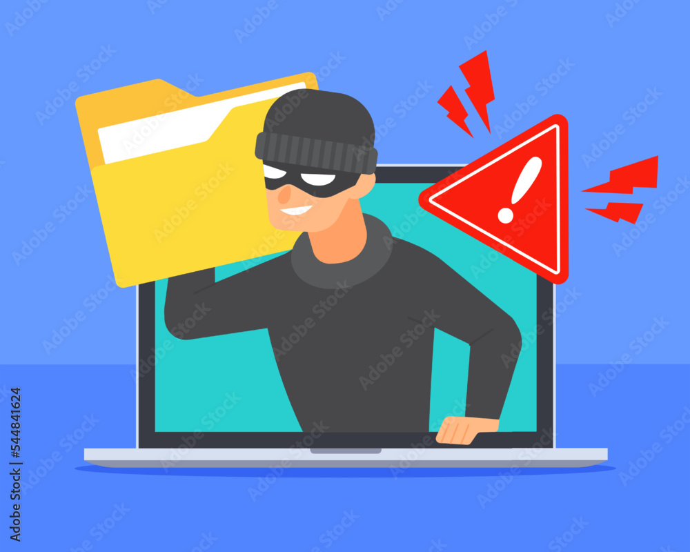 Leinwandbilder hacker inside laptop holds document folder icon. concept of computer security vulnerability, data br