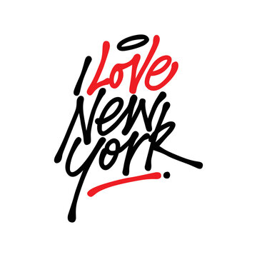 i love new york.hand drawn letters.decorative inscription isolated on white background.red and black font.vector illustration.modern design for t shirt,poster,banner,sticker,web,flyer,etc