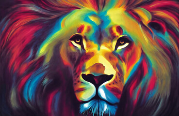 Fototapeta na wymiar Lion king of beasts abstract art , big cat background, colorful lion portrait , predator concept art
